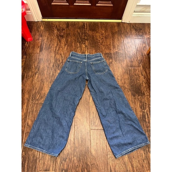 GAP Jeans Womens Size 25 Petite Dark Blue Denim Wide Leg Distressed Ripped - Picture 4 of 6